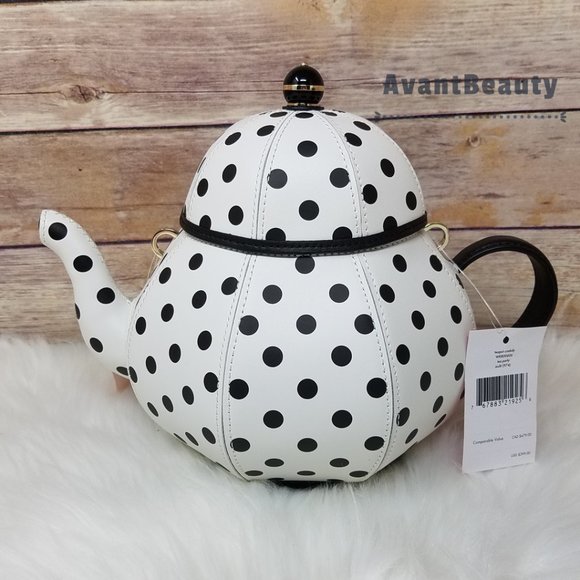Kate Spade New Teapot Tea Party Polka Dots Black White Kettle Alice Wonderland - Picture 1 of 14